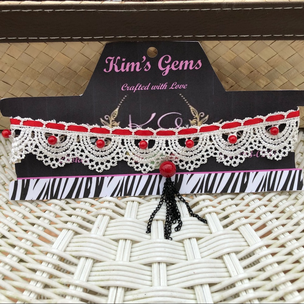 Red Lace & Ribbon Choker
